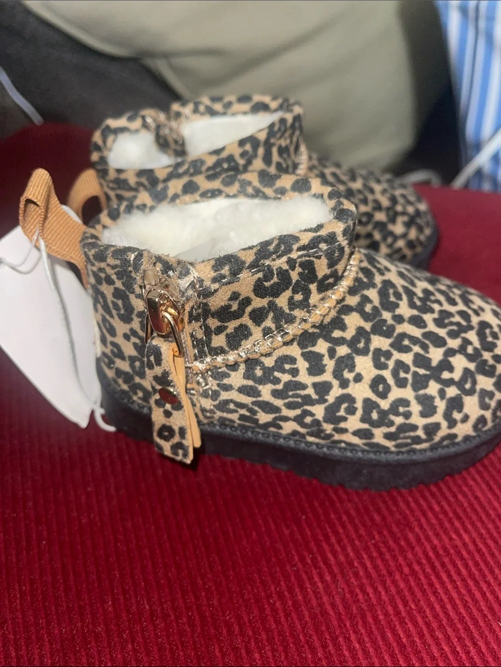 Kids Leopard Print Fleece-Lined Boots - Tan/Black